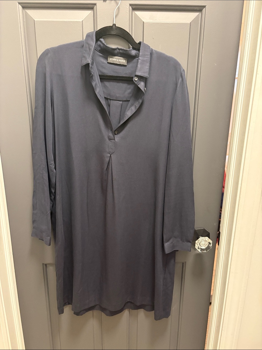 Stella & Jamie Slate Blue Longline Button-Down Dress